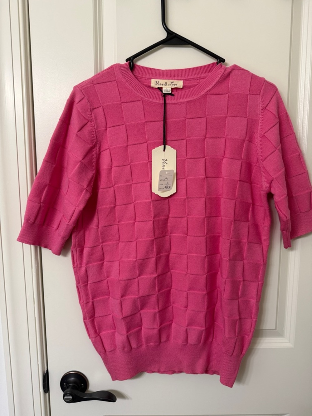 Vine & Love Hot Pink Checker Knit Top